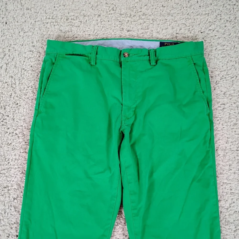 Polo Ralph Lauren Pants Mens 34x32 Green Twill Slim Stretch Trouser Cotton Prep